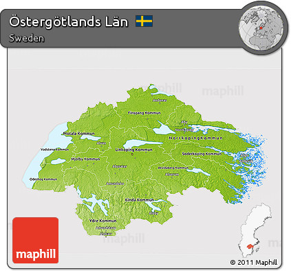 Physical 3D Map of Östergötlands Län, cropped outside
