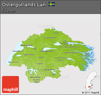 Physical 3D Map of Östergötlands Län, cropped outside
