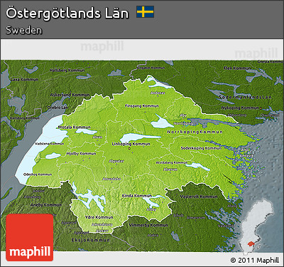 Physical 3D Map of Östergötlands Län, darken