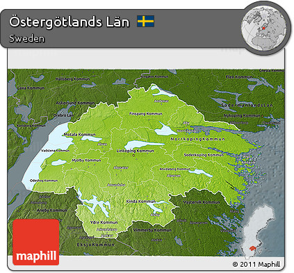 Physical 3D Map of Östergötlands Län, darken