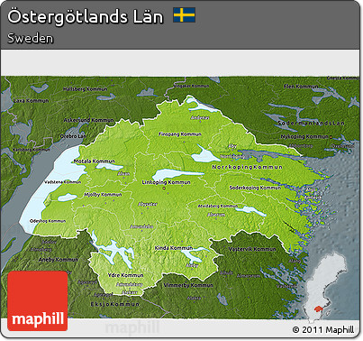 Physical 3D Map of Östergötlands Län, darken