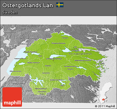 Physical 3D Map of Östergötlands Län, desaturated