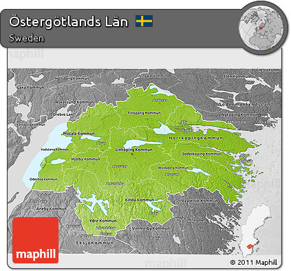 Physical 3D Map of Östergötlands Län, desaturated