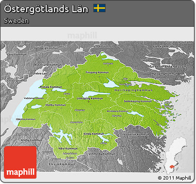 Physical 3D Map of Östergötlands Län, desaturated