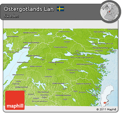 Physical 3D Map of Östergötlands Län