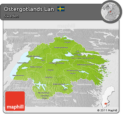Physical 3D Map of Östergötlands Län, lighten, desaturated