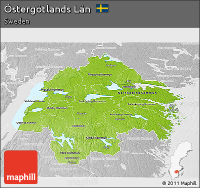 Physical 3D Map of Östergötlands Län, lighten, desaturated