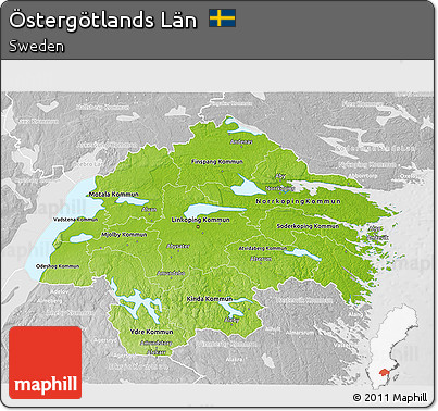 Physical 3D Map of Östergötlands Län, lighten, desaturated
