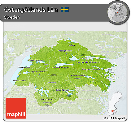 Physical 3D Map of Östergötlands Län, lighten