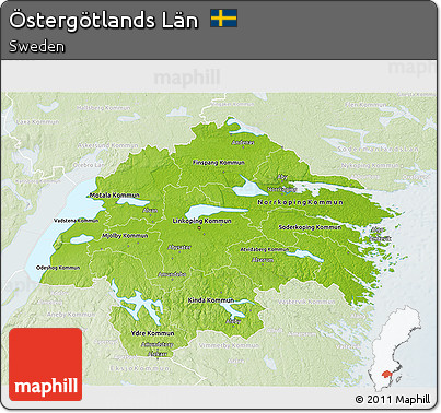 Physical 3D Map of Östergötlands Län, lighten