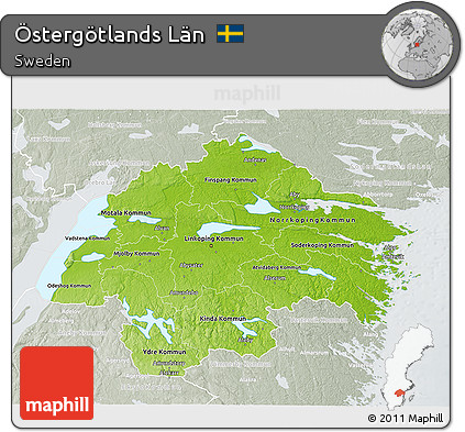 Physical 3D Map of Östergötlands Län, lighten, semi-desaturated