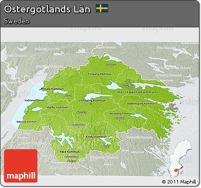 Physical 3D Map of Östergötlands Län, lighten, semi-desaturated