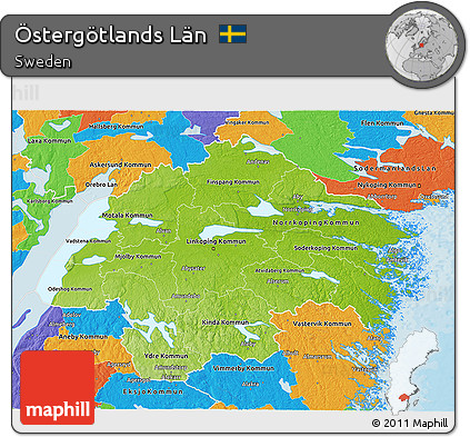 Physical 3D Map of Östergötlands Län, political outside
