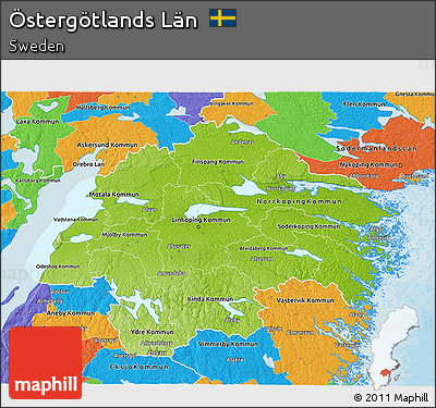 Physical 3D Map of Östergötlands Län, political outside