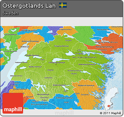 Physical 3D Map of Östergötlands Län, political outside