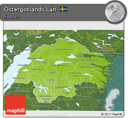 Physical 3D Map of Östergötlands Län, satellite outside