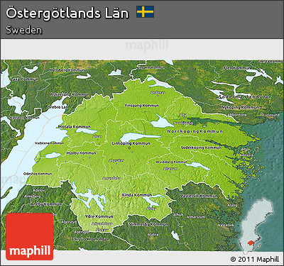 Physical 3D Map of Östergötlands Län, satellite outside