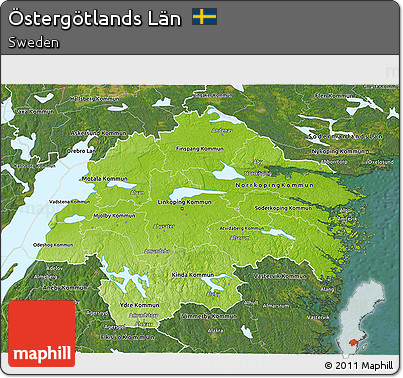 Physical 3D Map of Östergötlands Län, satellite outside