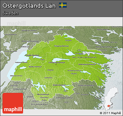 Physical 3D Map of Östergötlands Län, semi-desaturated