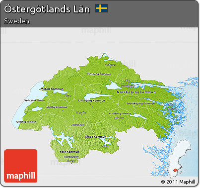Physical 3D Map of Östergötlands Län, single color outside