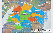 Political 3D Map of Östergötlands Län, semi-desaturated