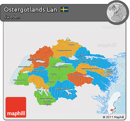 Political 3D Map of Östergötlands Län, single color outside