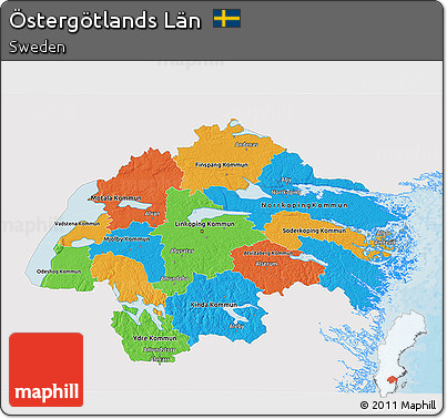 Political 3D Map of Östergötlands Län, single color outside