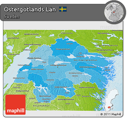 Political Shades 3D Map of Östergötlands Län, physical outside
