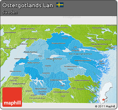 Political Shades 3D Map of Östergötlands Län, physical outside