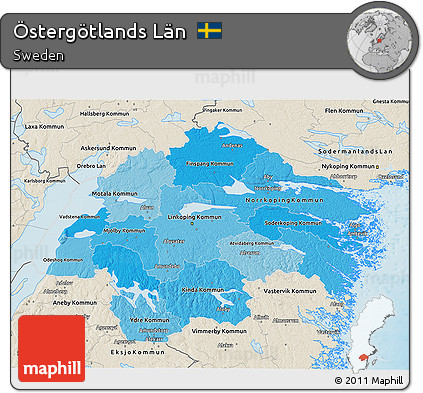 Political Shades 3D Map of Östergötlands Län, shaded relief outside