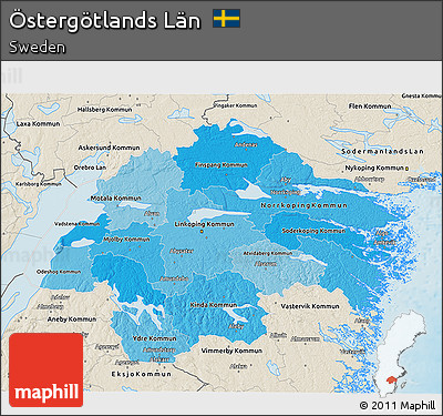 Political Shades 3D Map of Östergötlands Län, shaded relief outside