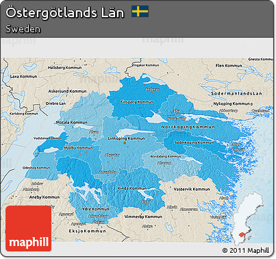 Political Shades 3D Map of Östergötlands Län, shaded relief outside