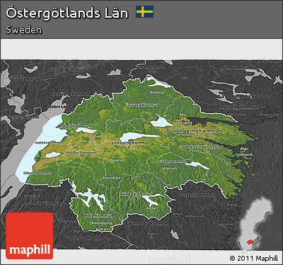 Satellite 3D Map of Östergötlands Län, darken, desaturated
