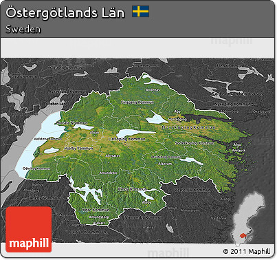 Satellite 3D Map of Östergötlands Län, darken, desaturated