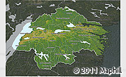 Satellite 3D Map of Östergötlands Län, darken, semi-desaturated