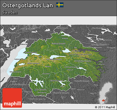 Satellite 3D Map of Östergötlands Län, desaturated