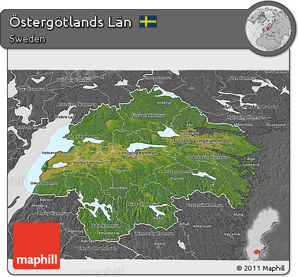 Satellite 3D Map of Östergötlands Län, desaturated