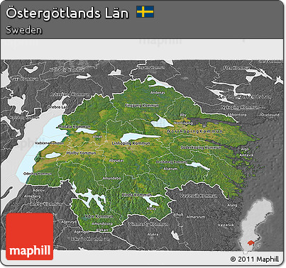 Satellite 3D Map of Östergötlands Län, desaturated