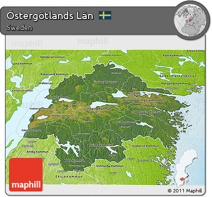 Satellite 3D Map of Östergötlands Län, physical outside