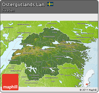 Satellite 3D Map of Östergötlands Län, physical outside
