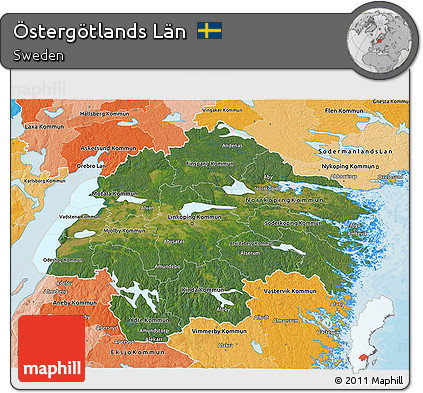 Satellite 3D Map of Östergötlands Län, political shades outside