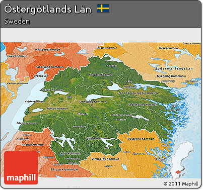 Satellite 3D Map of Östergötlands Län, political shades outside