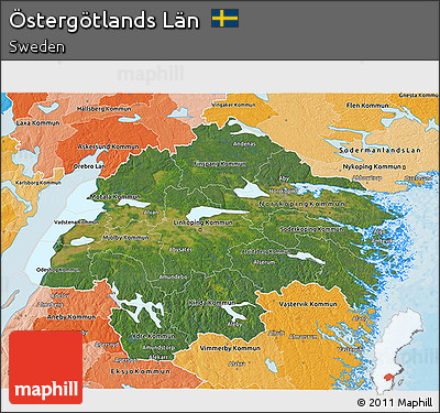 Satellite 3D Map of Östergötlands Län, political shades outside