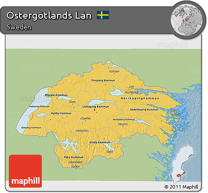 Savanna Style 3D Map of Östergötlands Län, single color outside