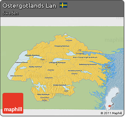 Savanna Style 3D Map of Östergötlands Län, single color outside