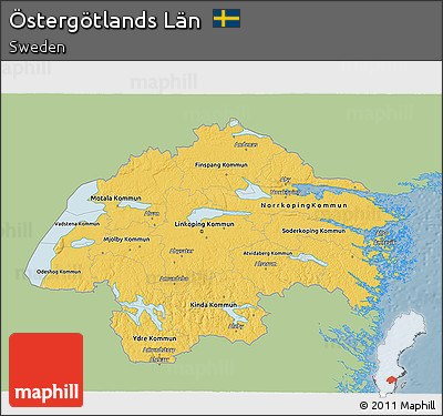 Savanna Style 3D Map of Östergötlands Län, single color outside