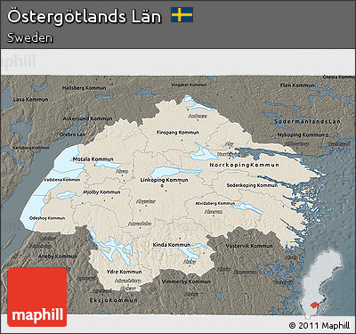 Shaded Relief 3D Map of Östergötlands Län, darken