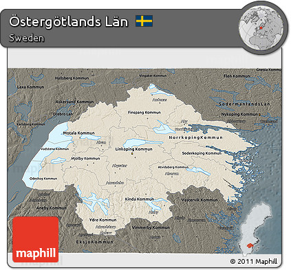 Shaded Relief 3D Map of Östergötlands Län, darken