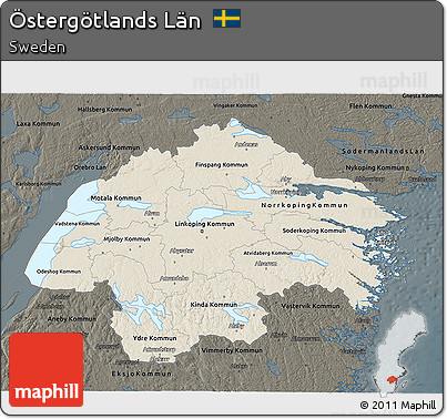 Shaded Relief 3D Map of Östergötlands Län, darken