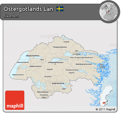 Shaded Relief 3D Map of Östergötlands Län, single color outside